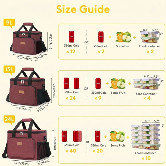 Norcho Large Insulated Lunch Bag Soft Cooler Tote for Adults, Burgundy 40-Can 24L
