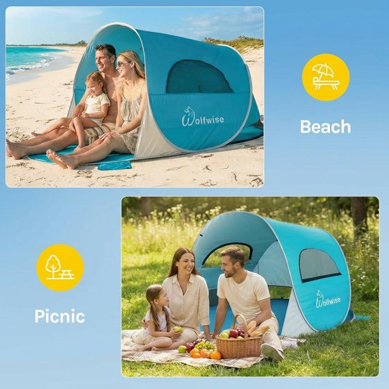 Norcho 87x57x47" Pop Up Beach Tent UPF50+ Sun Shelter, Instant Shade Canopy for 3 Person, Blue
