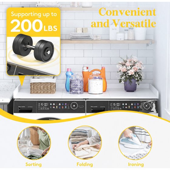 Norcho Washer Dryer Countertop with Edge Rails, Melamine Laundry Room Organizer Shelf, Storage Surface for Washer and Dryer Top, Laundry Organization Countertop for Utility Room