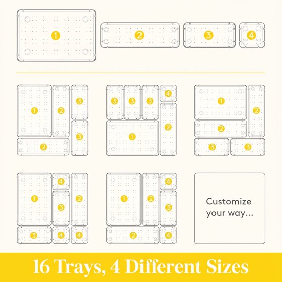 Norcho 16 PCS Clear Plastic Drawer Organizer Set, Desk Dividers Trays, Storage Bins for Makeup Jewelry Gadgets, Bedroom Bathroom Office