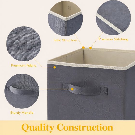 Norcho Foldable Fabric Storage Cubes with Handles, Decorative Closet & Shelf Storage Bins, 11 Inch, Gray, 6-Pack