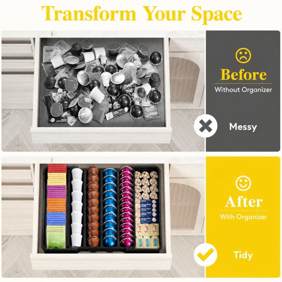 Norcho Coffee Pod Holder Drawer Organizer, Expandable Coffee Pod Storage Drawer for K-Cup, Nespresso OriginalLine & VertuoLine Capsules, Tea Bag and Bar Organizer Insert