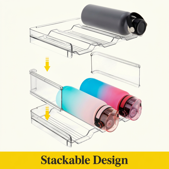 Norcho 3 Tier Stackable Water Bottle Organizer, Cabinet Plastic Holder Fits 9 Bottles 3.8" Dia, Pantry Countertop Cupboard