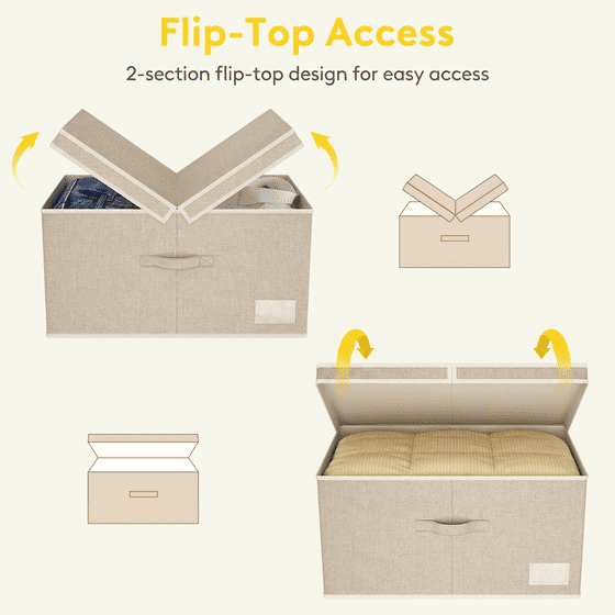 Norcho 21L Fabric Storage Bins with Lids Handles, Foldable Decorative Stackable Closet Organizer Beige, 3 Pack