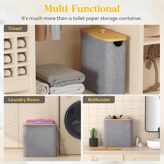 Norcho Collapsible Fabric Toilet Paper Storage Holder for 12–16 Rolls, Freestanding Toilet Paper Basket with Bamboo Lid, , 30L, Light Gray