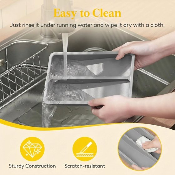 Norcho Compact Silverware Organizer for Kitchen Drawer, Narrow Flatware Tray Holder for Spoons, Forks, and Knives, White & Gray