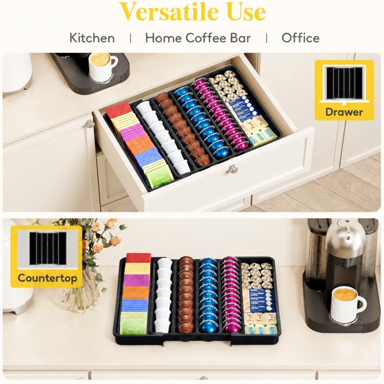 Norcho Coffee Pod Holder Drawer Organizer, Expandable Coffee Pod Storage Drawer for K-Cup, Nespresso OriginalLine & VertuoLine Capsules, Tea Bag and Bar Organizer Insert