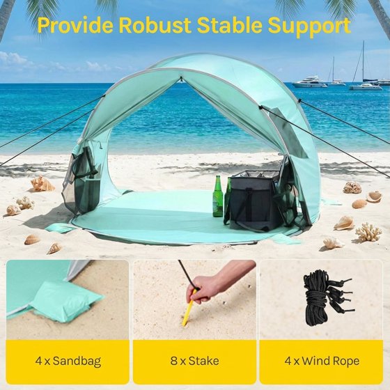 Norcho 87x57x47" Pop Up Beach Tent UPF50+ Sun Shelter, Instant Shade Canopy for 3 Person, Mint Green