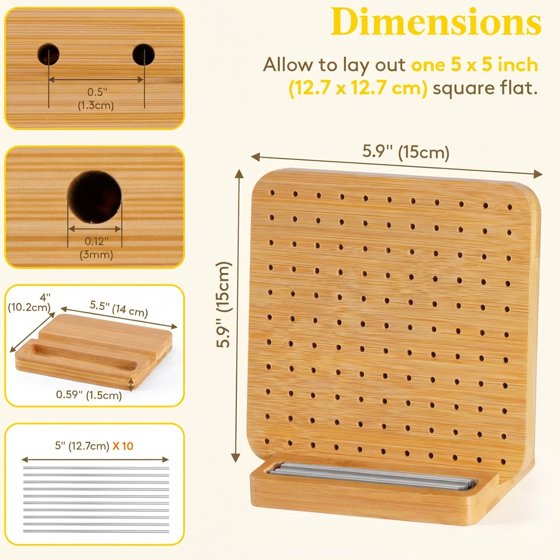 Norcho 5.9" Bamboo Crochet Blocking Board with 10 Pegs, Granny Square Mats for Knitting and Crocheting Projects (5.0) | 1 rating