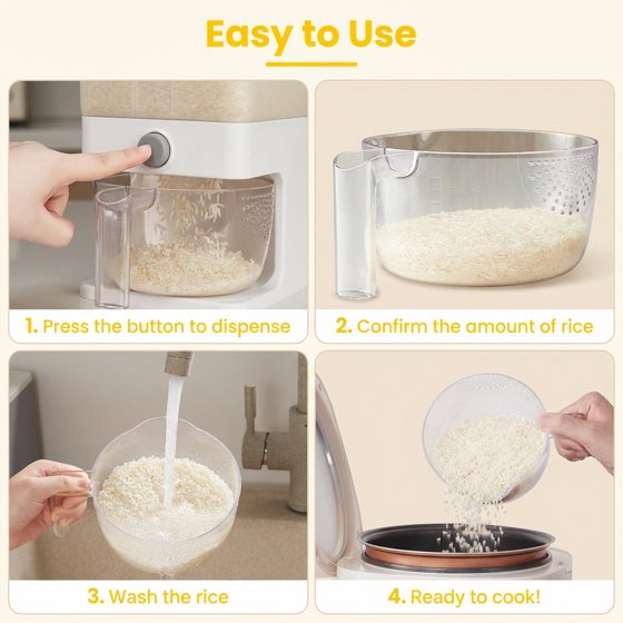 Norcho Rice Dispenser, 25 lb (11.3 kg) Sealed Rice Storage Container with Measuring Cup, Moisture Proof, Kitchen Pantry, Clear