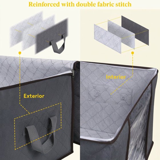 Norcho 3 Pack 90L Storage Bins with Lids Zippers, Foldable Blanket Bags Clear Window Reinforced Handles