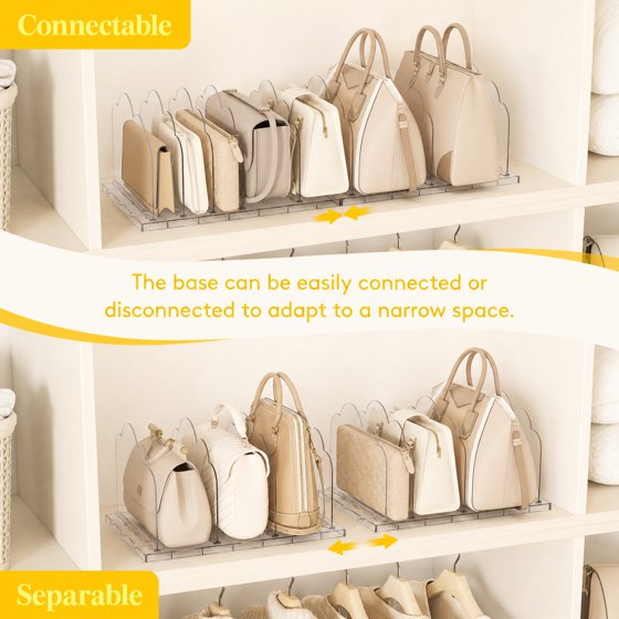 Norcho Purse Organizer for Closet, Clear Handbag Storage Organizer, Adjustable Clutch Holder, 4-Pack Bookshelf Dividers for Sweaters, Bedroom Storage Organizer