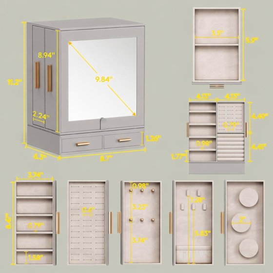 Jewelry Box 360° Rotating with Adjustable Angle Mirror, Large Jewelry Storage Case, Open Design Jewelry Organizer for Rings, Necklaces, Earrings, Bracelets, Mother’s Day Gift Idea