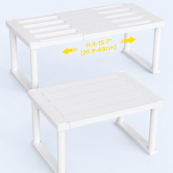 Norcho Cabinet Shelf Organiser, Expandable Countertop Kitchen Shelves, Plastic Shelf Riser for Pantry Kitchen Storage and Spice Rack, Set of 2, 16 x 8 x 7 inch (40 x 21 x 18 cm)