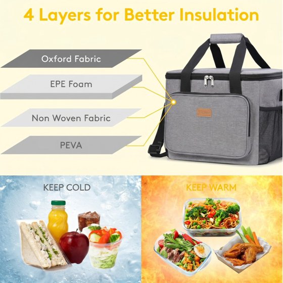 Norcho Large Insulated Lunch Bag Soft Cooler Tote for Adults, Gray 40-Can 24L