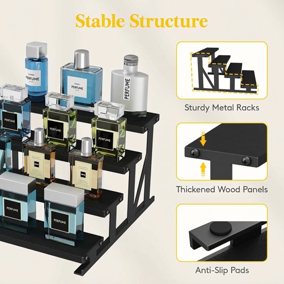 Wooden Cologne Stand, 10" Perfume Shelf and Organizer, Anti-Slip Cologne Shelf, Fragrance Organizer, Black