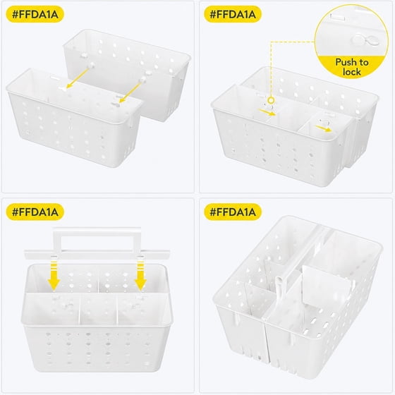 Norcho Portable Shower Caddy, Plastic Bathroom Organizer with Handle and Drain Holes, Hard Cleaning Basket for Toiletries Storage, Dorm Room Essentials for College Bathroom Organization, White