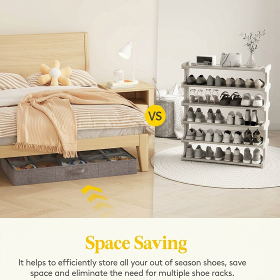 Norcho Under Bed Shoe Organizer Holds 10 Pairs, 4.3" Tall Sturdy Foldable Sneaker Storage Boxes for Boots Heels, 2 Pack