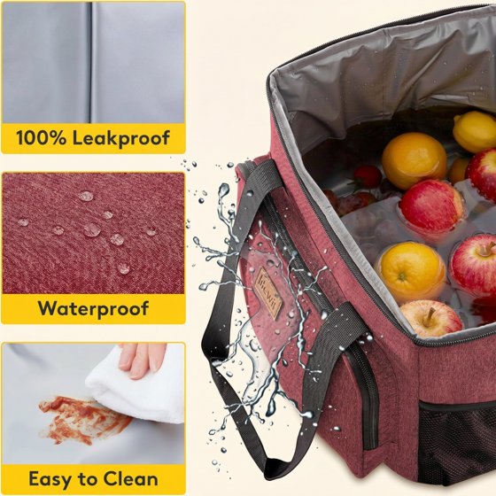 Norcho Large Insulated Lunch Bag Soft Cooler Tote for Adults, Burgundy 40-Can 24L