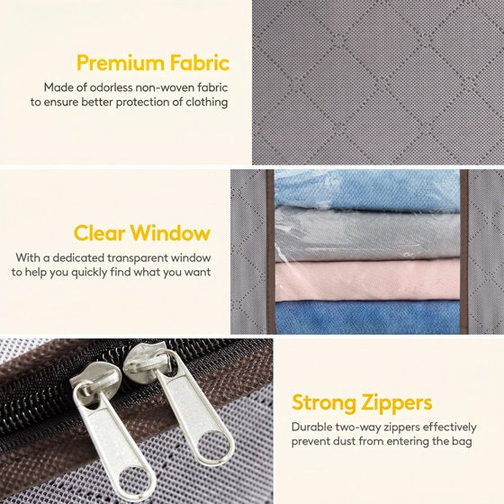 Norcho 6 Pack Clothes Storage Bag Foldable Bin with Reinforced Handle, Clear Window, Sturdy Fabric for Clothing Bedding, Light Gray
