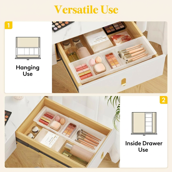 Norcho Sliding Makeup Drawer Organizer, Fits 13-20" Deep, Extendable Hanging Divider 1.8" High Tray Vanity Office Kitchen Translucent 2Pcs