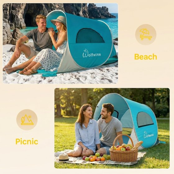 Norcho 79x49x38" Pop Up Beach Tent UPF50+ Sun Shelter, Instant Shade Canopy for 2 Person, Blue