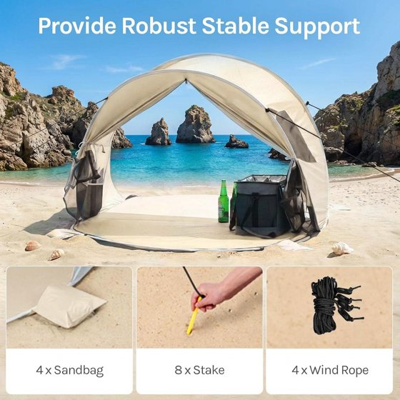 Norcho 87x57x47" Pop Up Beach Tent UPF50+ Sun Shelter, Instant Shade Canopy for 3 Person, Beige