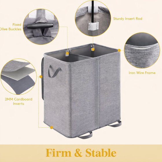 Norcho Double Laundry Hamper with Lid and Removable Bags, Large Collapsible 2-Divider Laundry Basket with Handles, 155L, Gray