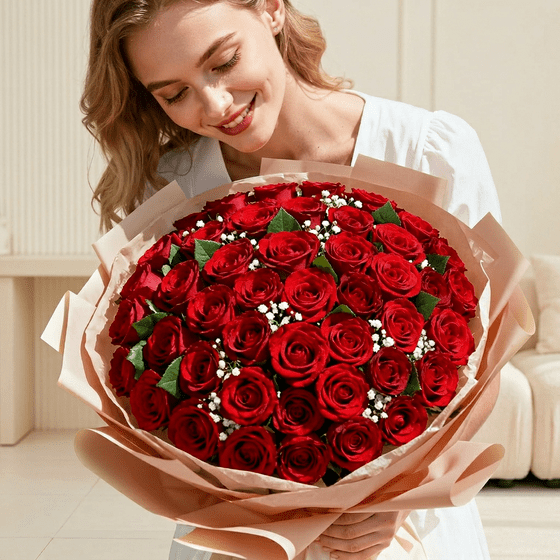 Norcho 100 Pcs Red Artificial Roses Bulk, Fake Long Stem Silk Flowers for DIY Wedding Bouquets Centerpieces Valentine Decor