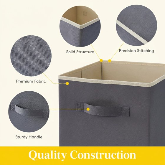Norcho 13" Foldable Fabric Storage Cubes with Handles, Decorative Baskets for Shelves Closet 36L, Gray 6 Pack