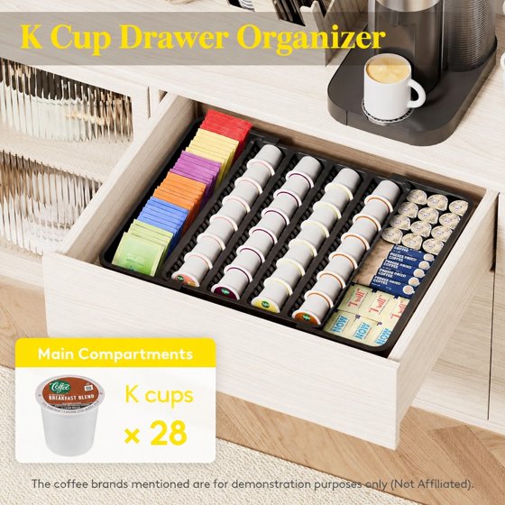 Norcho Coffee Pod Holder Drawer Organizer, Expandable Coffee Pod Storage Drawer for K-Cup, Nespresso OriginalLine & VertuoLine Capsules, Tea Bag and Bar Organizer Insert