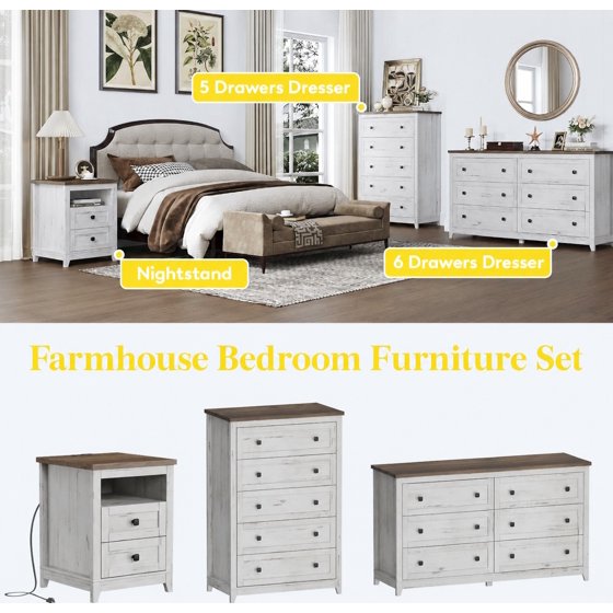 Norcho Farmhouse 6-Drawer Dresser for Bedroom, Tall Wooden Chest of Drawers Organizer for Bedroom, Living Room, Hallway, Entryway