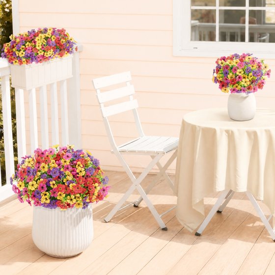 Norcho Outdoor Artificial Flowers, 24 Bundles Plastic Fake Daisy, Faux Plants for Spring/Summer Porch, Window Box, Vase, 4 Color Mix