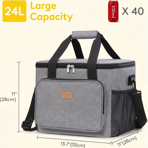 Norcho Large Insulated Lunch Bag Soft Cooler Tote for Adults, Gray 40-Can 24L