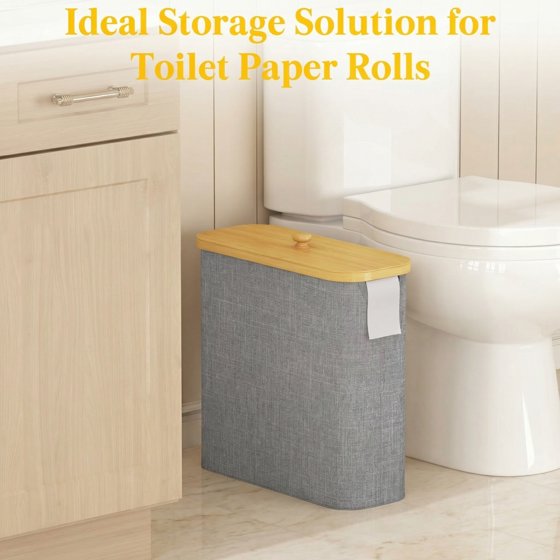 Norcho Collapsible Fabric Toilet Paper Storage Holder for 12–16 Rolls, Freestanding Toilet Paper Basket with Bamboo Lid, , 30L, Light Gray