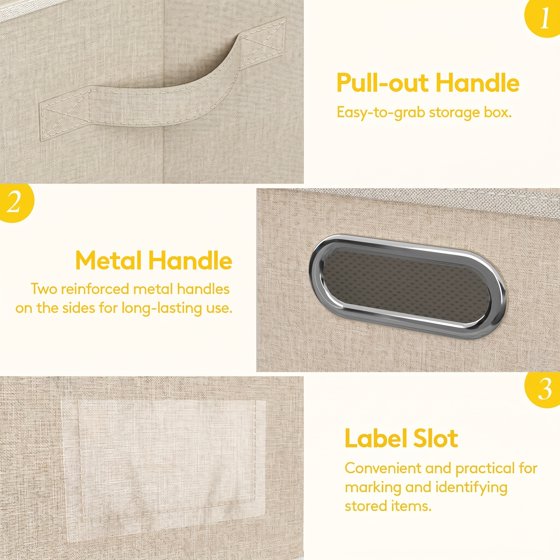 Norcho 34.5L Fabric Storage Bins with Lids Handles, Foldable Decorative Stackable Closet Organizer Beige, 2 Pack