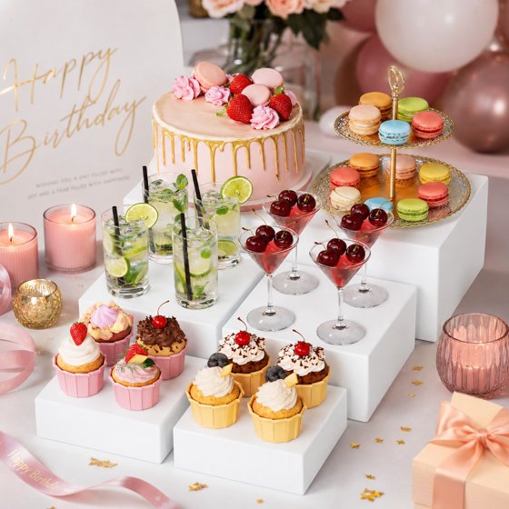 Norcho Plastic Buffet Risers Set of 6, White Food Display Stands for Buffet Table, 6" 7" 7.8" Nesting Cube Dessert Cake Holders for Party, Jewelry and Collectibles Display