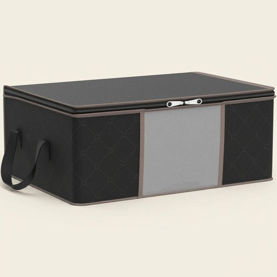 Norcho 3 Pack Clothes Storage Bag Foldable Bin with Reinforced Handle, Clear Window, Sturdy Fabric for Clothing Bedding, Black