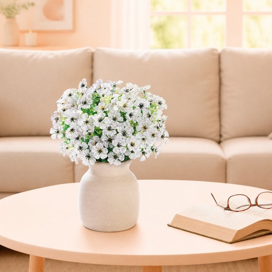 Norcho Outdoor Artificial Flowers, 12 Bundles Plastic Fake Daisy, Faux Plants for Spring/Summer Porch, Window Box, Vase, White