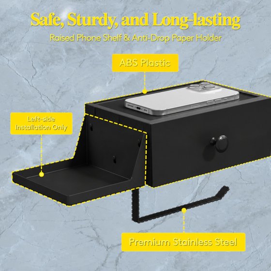 Norcho Toilet Paper Holder with Shelf and Drawer, Wall Mounted Tissue Roll Storage with Adhesive or Screw Installation, Dustproof Bathroom Wipes Dispenser Organizer