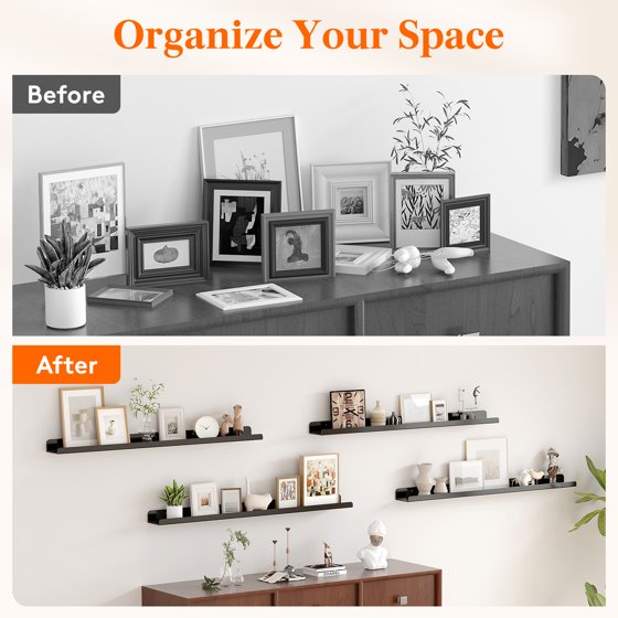 Photo Display Shelves 2 Pack, 36" Wall Mounted Floating Shelf for Décor, Bedroom Storage Organizer, Mother’s Day Gift