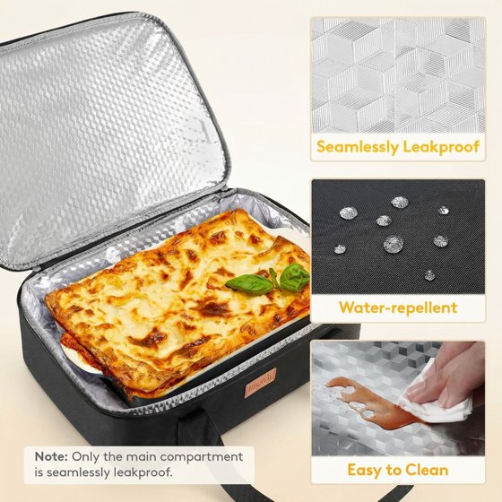 Norcho Insulated Double Decker Casserole Carrier, Lasagna Tote Bag for Hot or Cold Food, Fits 9" x 13" Baking Dish, Black