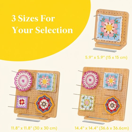 Norcho 14.4" Bamboo Crochet Blocking Board with 36 Pegs, Granny Square Mats for Knitting and Crocheting Projects