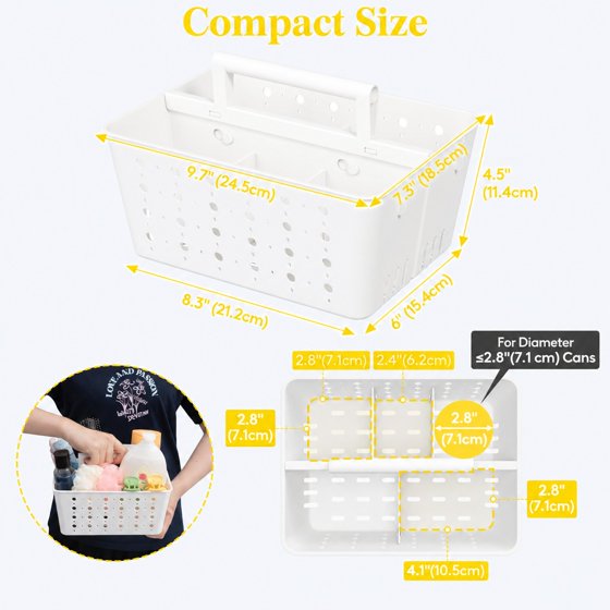 Norcho Portable Shower Caddy, Plastic Bathroom Organizer with Handle and Drain Holes, Hard Cleaning Basket for Toiletries Storage, Dorm Room Essentials for College Bathroom Organization, White