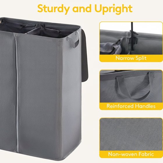 Norcho 160L Double Laundry Hamper with Lid, Divided Laundry Basket with Removable Bags and Handles, Large Separated Clothes Basket, Gray