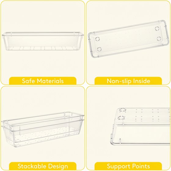 Norcho 25 PCS Clear Plastic Drawer Organizer Set, Desk Dividers Trays, Storage Bins for Makeup Jewelry Gadgets, Bedroom Bathroom Office