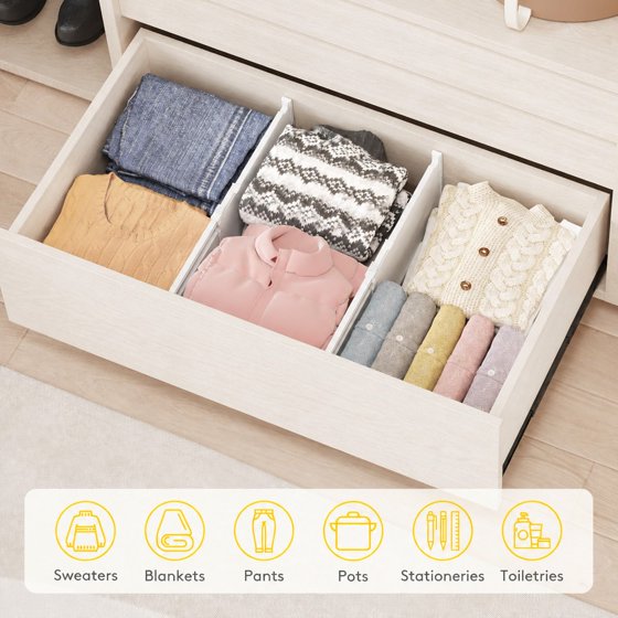 Norcho 8" Tall Drawer Dividers 4 Pack, Expandable 13.8–22.2 Inch Adjustable Drawer Organizers for Clothes, Dresser, Closet, Bathroom and Kitchen Storage Separation