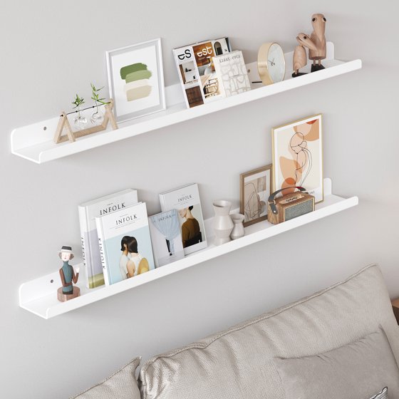 Floating Nursery Book Shelves for Wall Set of 2, 36 Inch White Long Kids Bookshelf, Kids Room Bedroom Study Storage Display Organizer Decor, Mother’s Day Gift Idea