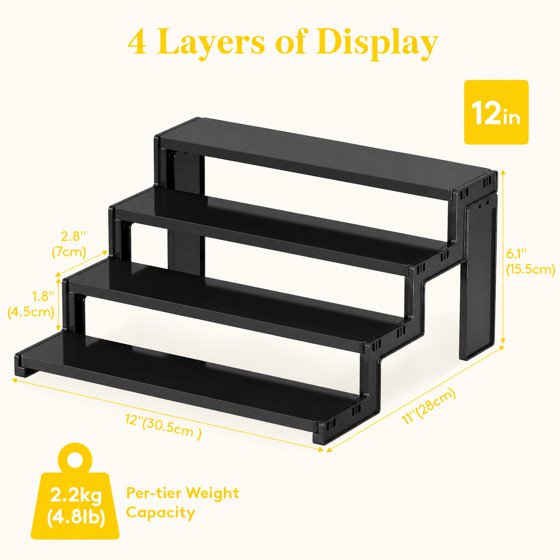 Norcho 4 Tier Spice Rack 2-Pack, 12" Countertop Organizer, Tool-Free Pantry Storage & Display Riser, Kitchen Organizer
