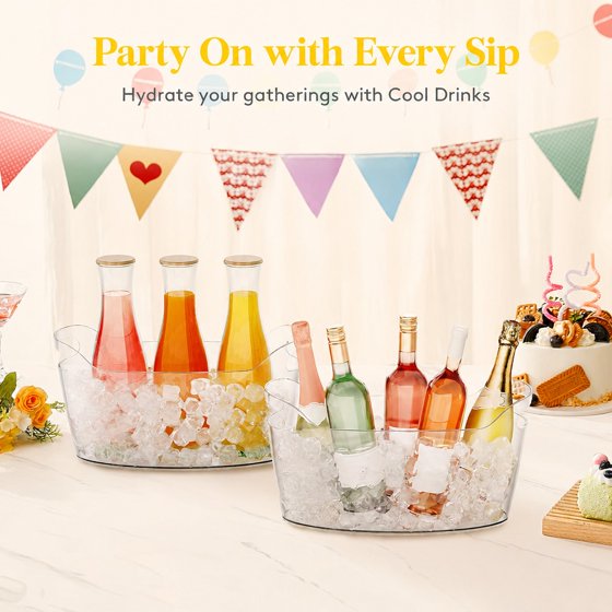 Norcho 6.5L Ice Bucket for Parties, Portable Drink Chiller Tub with Scoop, Plastic Beverage Cooler for Champagne, Wine, Beer and Cocktails